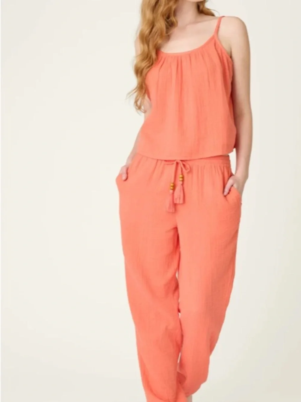 PJ Salvage Coral Pink Two-Piece Pajama Set with Leaf Print Robe